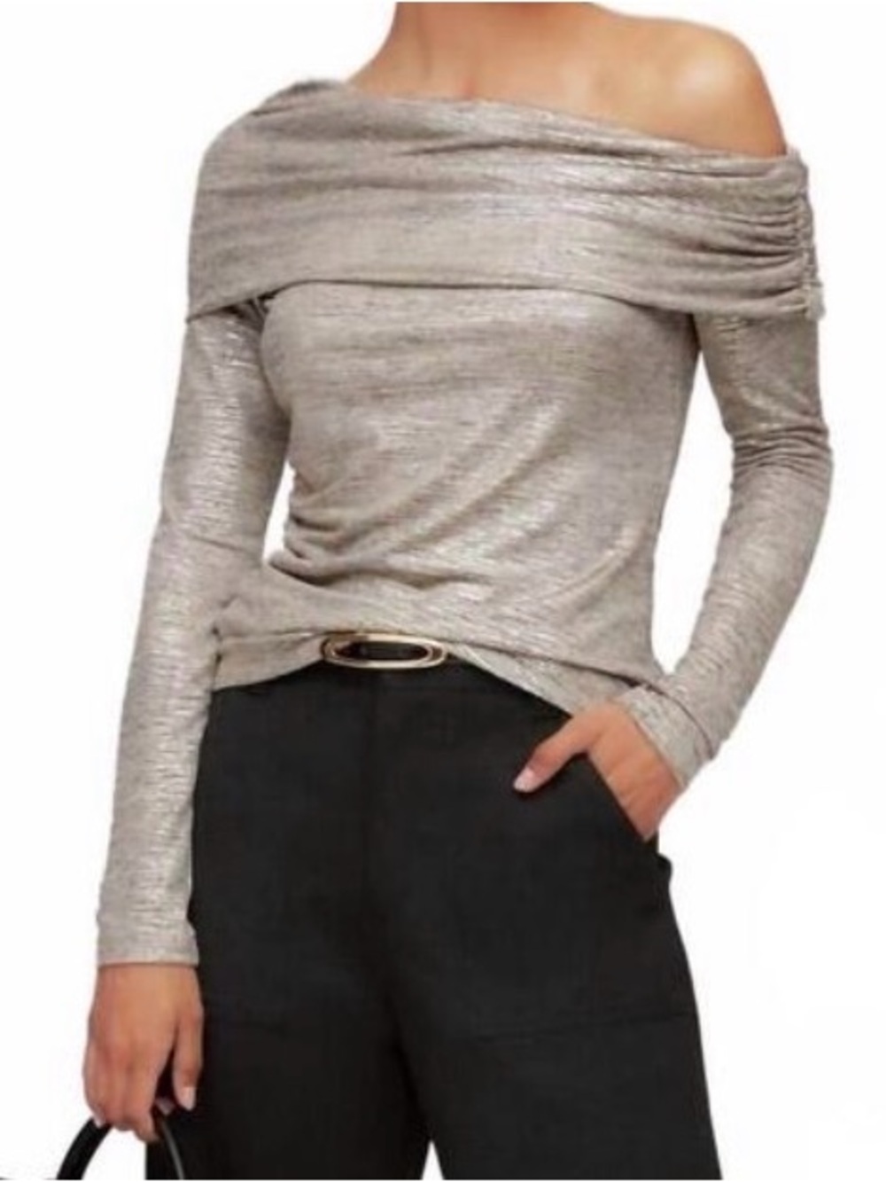 NWT! #260 FIFTEEN TWENTY Agnes Asymmetric One Shoulder Silver Blouse